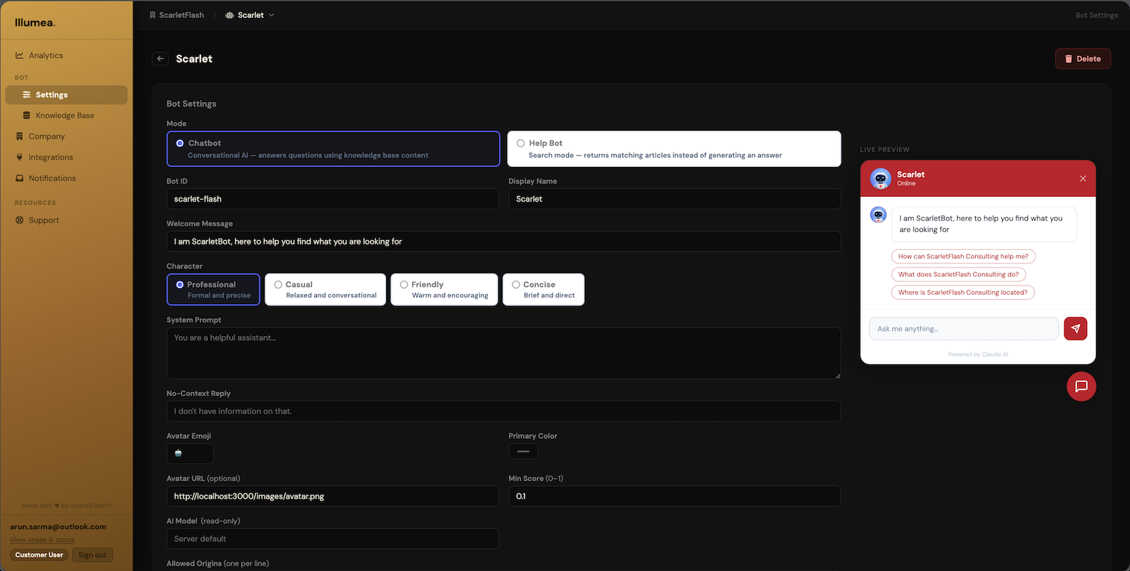 Illumea™ — Bot settings
